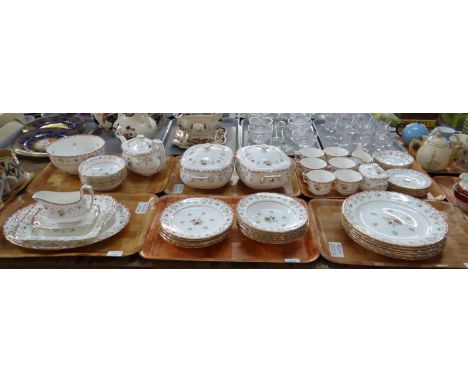 Six trays of Wedgwood 'Bianca' English bone china design items to include: various plates, teacups and saucers, lidded sugar 