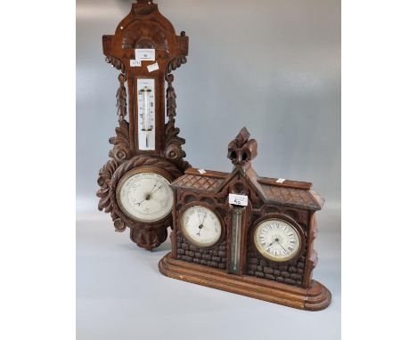 Late 19th early 20th century ornately carved barometer with anchor, together with an early 20th century carved oak multi-purp