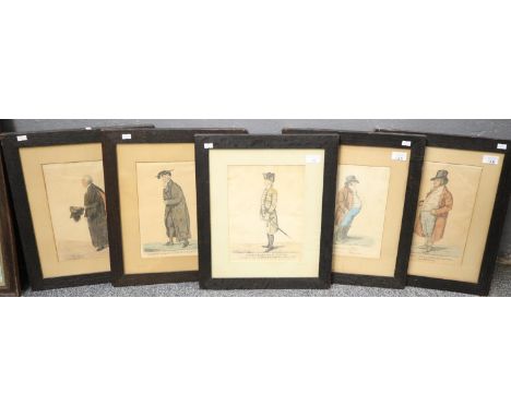 After Dighton, group of early 19th century caricature portrait studies, sparsely coloured engravings.   28x21cm approx.  Fram