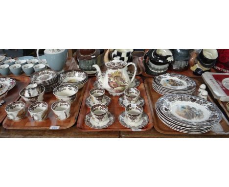 Three trays of Palissy 'Game Series' design items to include: fifteen piece coffee set with coffee pot, various plates, bowls