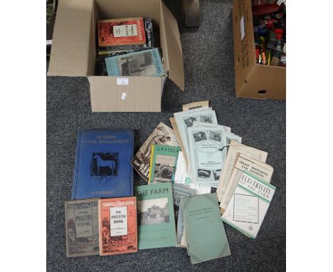Box containing agricultural, equine and gardening ephemera and books to include: 'Modern Horse Management' R.S Timmis, illust