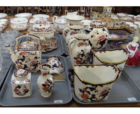 Four trays of Mason's Ironstone mostly 'Mandalay' and 'Blue Mandalay' design items to include: large ginger jar, lidded soup 