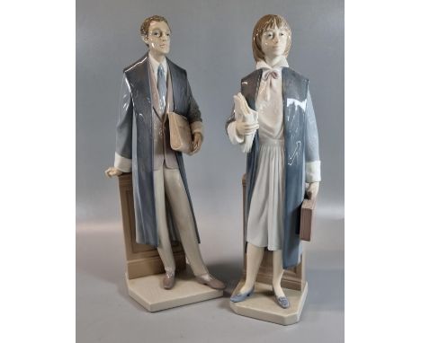 Two Lladro Spanish porcelain figurines, 'Male Attorney' No. 06426 and 'Female Attorney' No. 06425, with original boxes.  (2) 
