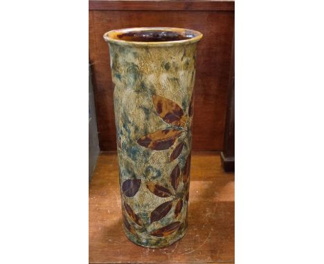 Early 20th century Royal Doulton stoneware cylinder stick stand decorated with autumn leaves.  (B.P. 21% + VAT) Losses and ch