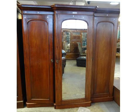 Victorian mahogany break front mirrored triple section wardrobe.(B.P. 21% + VAT) Yes, the item does come in parts.