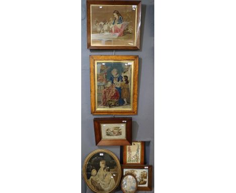Group of assorted 19th century Berlin woolwork and other tapestry panels, including: girl with chickens, religious scenes etc