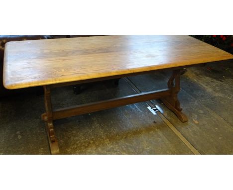 Mid Century elm Ercol style rectory type kitchen or dining table. 180 x 82 x 75cm approx.(B.P. 21% + VAT) 