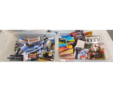 Two boxes of assorted diecast model vehicles to include: Corgi Mini Mania, various Cararama, Matchbox Shell V-Power, Welly et