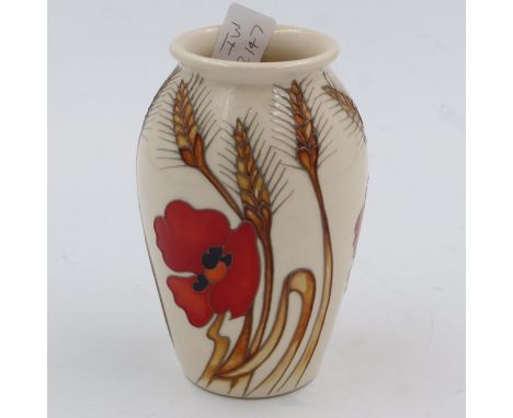 Moorcroft baluster vase in the Harvest Poppy pattern, no chips or cracks, H: 13 cm. UK P&amp;P Group 1 (£16+VAT for the first