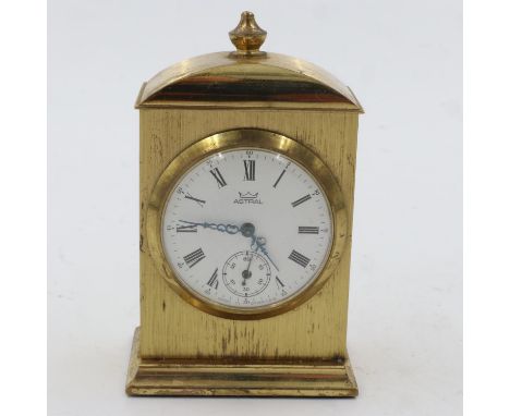 Miniature mechanical brass table clock, H: 80 mm. UK P&amp;P Group 2 (£20+VAT for the first lot and £4+VAT for subsequent lot