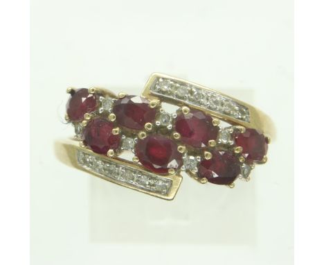 9ct gold ring set with rubies and diamonds, size U, 2.8g. UK P&amp;P Group 0 (£6+VAT for the first lot and £1+VAT for subsequ