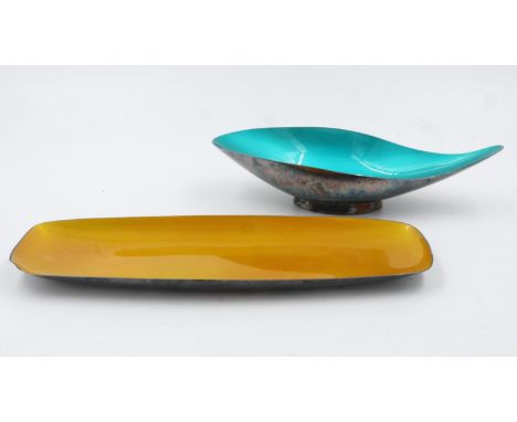 Two Reed &amp; Barton silver plated enamel dishes, largest L: 36 cm. UK P&amp;P Group 2 (£20+VAT for the first lot and £4+VAT