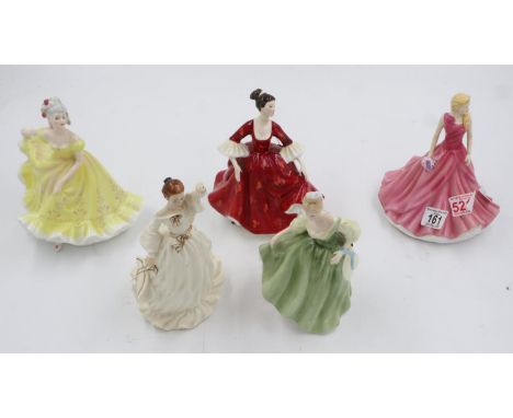 Five Royal Doulton figurines, 1st quality, no damages, largest H: 21 cm, smallest H: 19 cm. UK P&amp;P Group 2 (£20+VAT for t