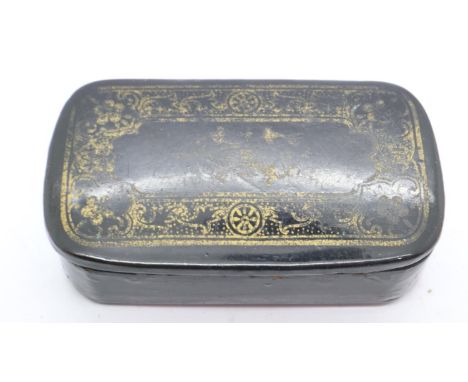 Georgian papier mache snuff box. UK P&amp;P Group 1 (£16+VAT for the first lot and £2+VAT for subsequent lots) 