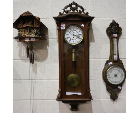 Light wood Vienna wall clock, with subsidiary dial, H 110 cm. Not available for in-house P&amp;P 