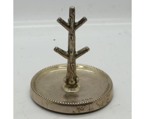 Hallmarked silver tree form ring stand, H: 8 cm. UK P&amp;P Group 1 (£16+VAT for the first lot and £2+VAT for subsequent lots