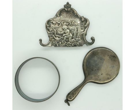 Mixed silver including a Georgian buckle, napkin ring and miniature hand mirror. UK P&amp;P Group 1 (£16+VAT for the first lo