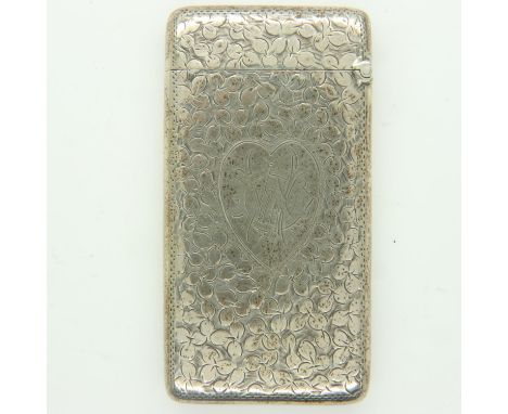 Victorian hallmarked silver card case of rectangular form and with scale-effect decoration, 41g. UK P&amp;P Group 1 (£16+VAT 