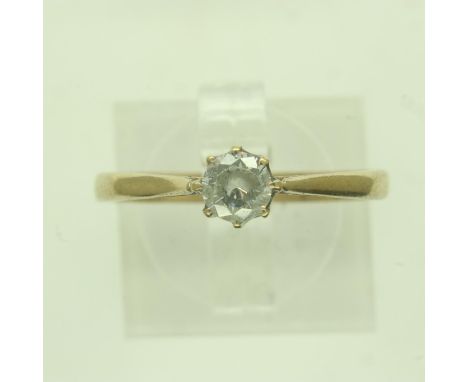 9ct gold solitaire engagement ring, set with cubic zirconia, size O, 1.3g. UK P&amp;P Group 0 (£6+VAT for the first lot and £