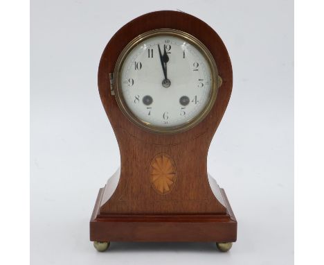 Inlaid walnut Edwardian chiming table clock, H: 28 cm. Not available for in-house P&amp;P 