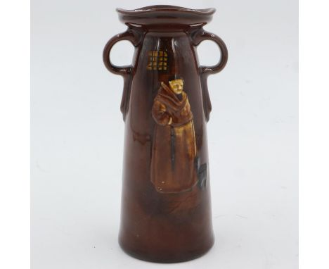 Royal Doulton twin handle vase in the Mardy Monk pattern, H: 19 cm, no chips or cracks. UK P&amp;P Group 2 (£20+VAT for the f