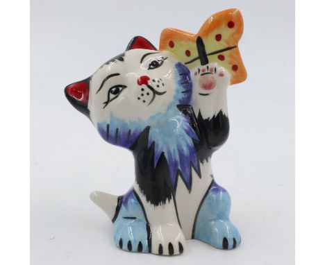 Lorna Bailey butterfly cat, H: 13 cm. UK P&amp;P Group 1 (£16+VAT for the first lot and £2+VAT for subsequent lots) 