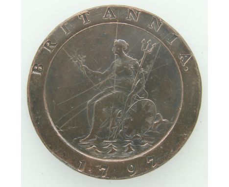 1797 cartwheel twopence - Britain's largest ever regal coin. UK P&amp;P Group 0 (£6+VAT for the first lot and £1+VAT for subs