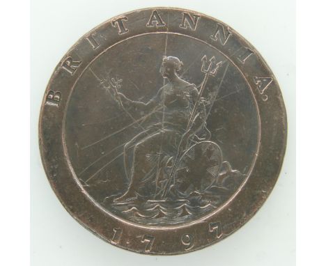 1797 cartwheel twopence - Britain's largest ever regal coin. UK P&amp;P Group 0 (£6+VAT for the first lot and £1+VAT for subs