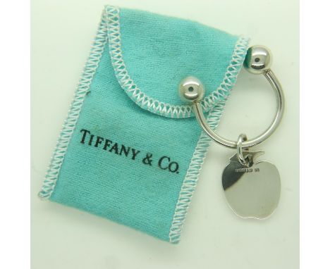Tiffany &amp; Co silver torq-form keyring with apple charm, in Tiffany fabric pouch, 10g. UK P&amp;P Group 0 (£6+VAT for the 
