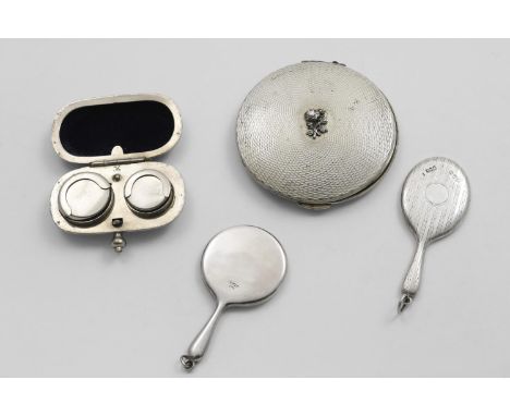 A GEORGE V MINIATURE HAND MIRROR  with engine-turned decoration and a vacant circular cartouche, by Turner &amp; Simpson, Che