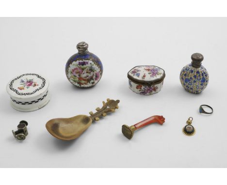 A MIXED LOT:- A Victorian gilt-metal and agate seal with intaglio message "NO CHEATING", a nickel seal (A/F), a micro-mosaic 