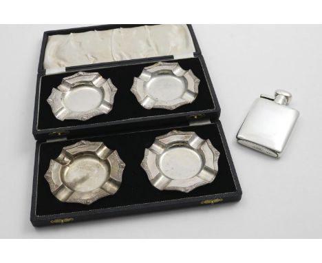 TWO ELIZABETH II CASED PAIRS OF ASHTRAYS with applied "Celtic" style borders, by Adie Brothers, Birmingham 1953 and a small r