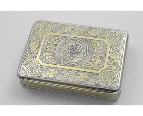 A GEORGE III SILVERGILT, BRIGHT-ENGRAVED SNUFF BOX rectangular with concaved sides and rounded corners, by Thomas Phipps &amp