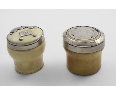 A MID 18TH CENTURY SCOTTISH MOUNTED IVORY SNUFF MULL with an initialled cartouche and four studs in the cover, together with 