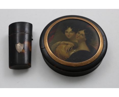 A REGENCY TORTOISESHELL SNUFFBOX  the lid set with a portrait after George Henry Harlow of Anna and Catherine Lopoukhine toge