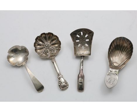A WILLIAM IV CADDY SPOON with an embossed, shaped circular bowl and a hollow, patterned stem, by Gervaise Wheeler, Birmingham