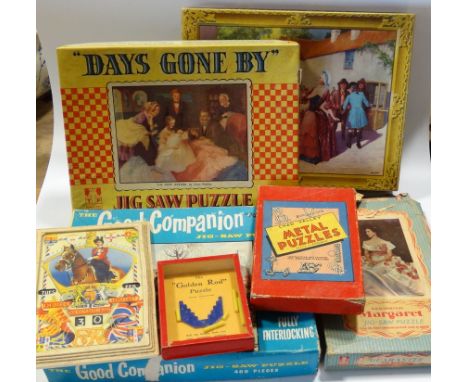 4 JIGSAWS, CORONATION CALENDAR, JOURNEY & CO GOLDEN ROD PUZZLE + CHAD VALLEY METAL PUZZLES 