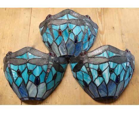 3 REPRO TIFFANY STYLE GLASS/DRAGON FLY WALL LIGHT SHADES 