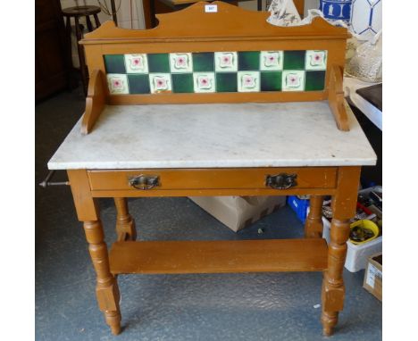 PAINTED DRESSING TABLE + MARBLE TOP, TILE BACK WASHSTAND 