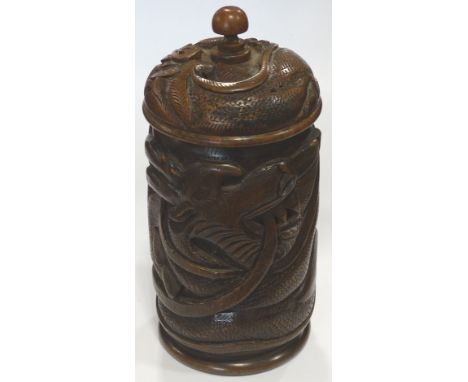 CARVED ORIENTAL TREEN CADDY 