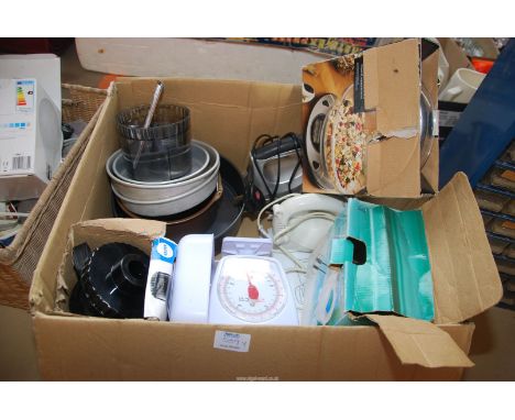 A Selection of Kitchenalia, including Small mixers, Scales, and Cake Tins, etc.