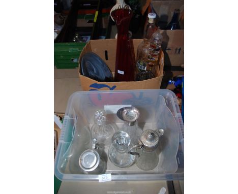 Two boxes of glass including a 'Galileo' thermometer, etc.
