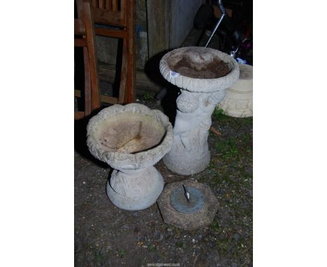 Two concrete Bird baths, and a Sundial.
