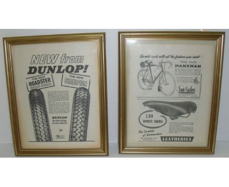 Pair of framed advertising book pages book 'Dunlop' and 'The Leatheries'