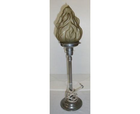 Art Deco chrome lamp the frosted shade in the form of a flame