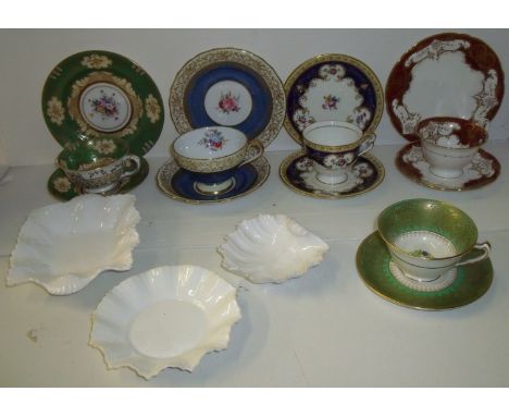 Shelley trio with painted mark to base 11543, Spode Copeland's 'Ruskin' trio with painted mark Y4804 to base, Crown Staffords