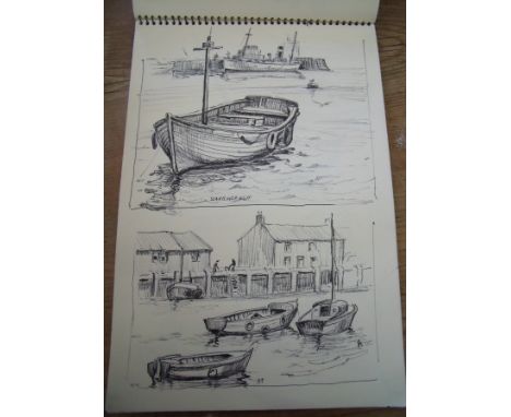 Sketch book containing a large selection of pen and ink, charcoal drawings, watercolours etc. depicting cattle, horses, local