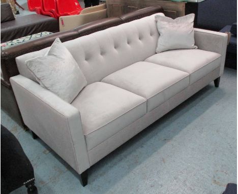 SOFA, three seater, mushroom faux velvet on square supports, 192cm L.