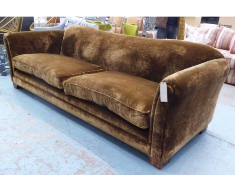 SOFA, of large proportions in chocolate brown velvet, 251cm W x 79cm H x 113cm D.