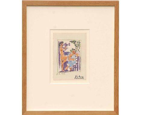 PABLO PICASSO 'Faune et Marin', 1956, lithograph, stamped signature, 16cm x 11cm, framed and glazed. (Subject to ARR - please